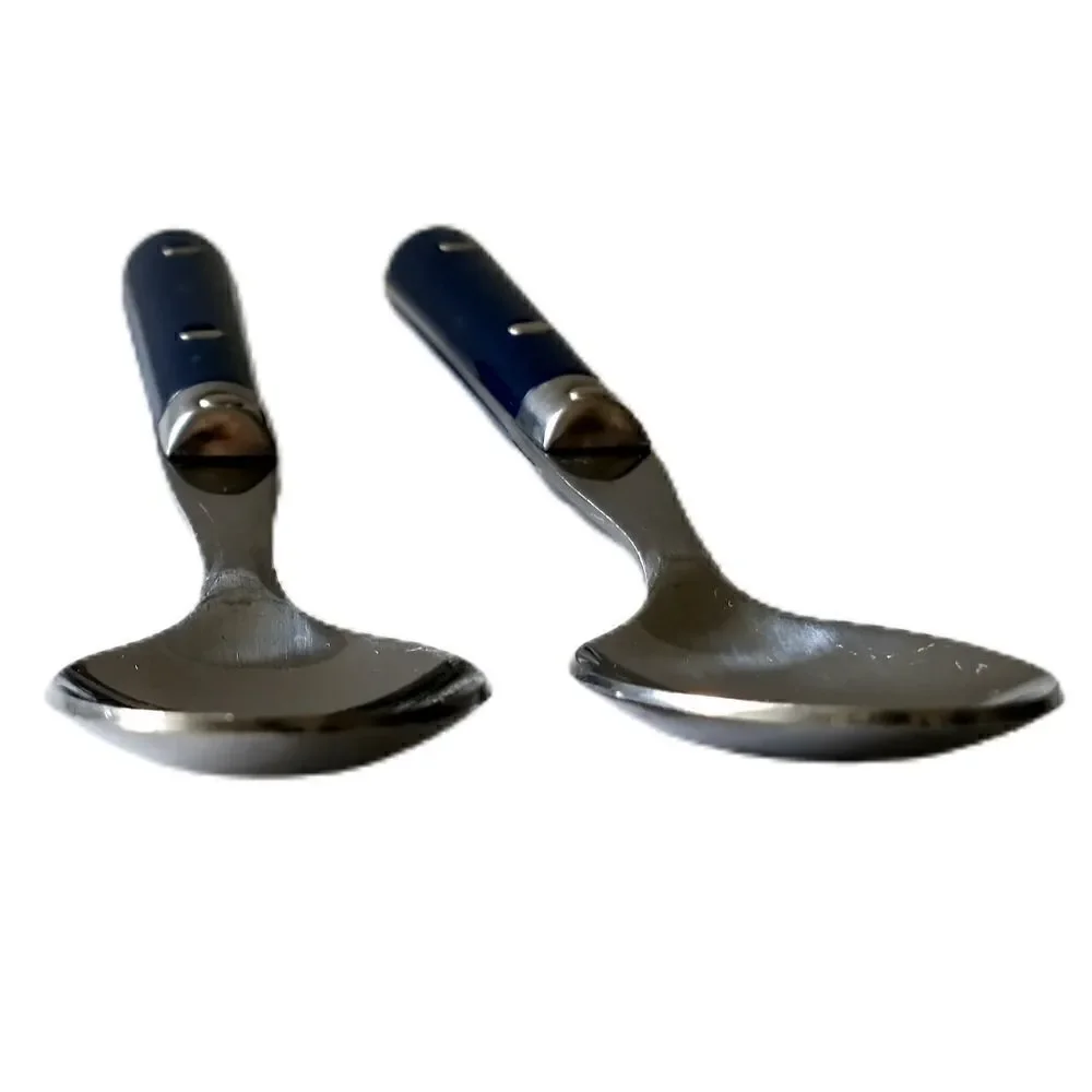 Vtg ANACAPA Teaspoon Set Pair Blue Handle Stainless Steel Retro Melamine Acrylic